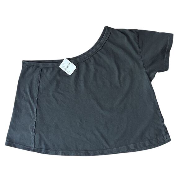 NWT We The Free Aubrey One Shoulder Black Cotton Tee Medium - Picture 5 of 9